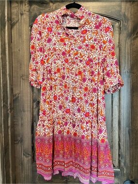 NATURAL LIFE Floral Midi Dress in Pink, Orange & White